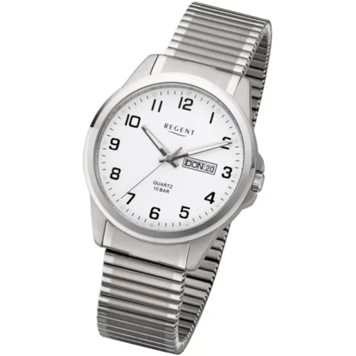 Regent Herren Armbanduhr Analog F-1198 Quarz-Uhr Titan silber URF1198