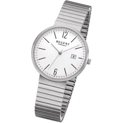 Regent Herren Armbanduhr Analog F-1200 Quarz-Uhr Titan silber URF1200