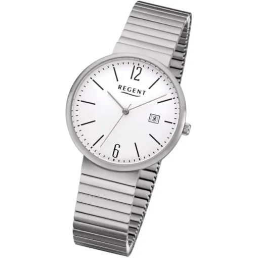 Regent Herren Armbanduhr Analog F-1200 Quarz-Uhr Titan silber URF1200
