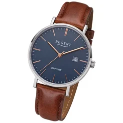 Regent Herren Armbanduhr Analog F-1228 Quarz-Uhr Leder braun URF1228