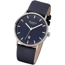 Regent Herren Armbanduhr Analog F-1233 Quarz-Uhr Titan blau URF1233