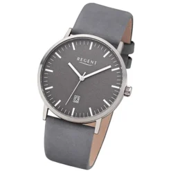 Regent Herren Armbanduhr Analog F-1234 Quarz-Uhr Titan grau URF1234