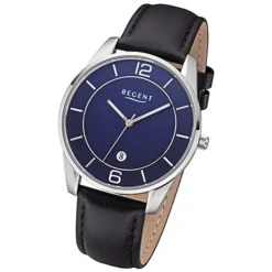 Regent Herren Armbanduhr Analog F-1235 Quarz-Uhr Leder schwarz URF1235