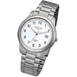 Regent Herren Armbanduhr Analog F-208 Quarz-Uhr Titan silber URF208