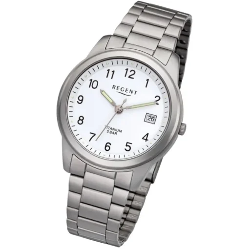 Regent Herren Armbanduhr Analog F-208 Quarz-Uhr Titan silber URF208
