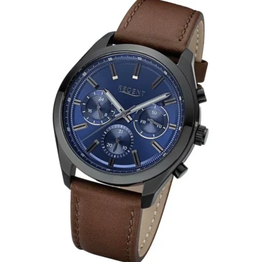 Regent Herren Armbanduhr Analog Lederarmband dunkelbraun URBA767