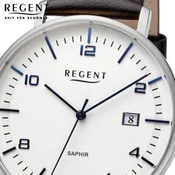 Regent Herren Armbanduhr Analog Lederarmband dunkelbraun URF1516