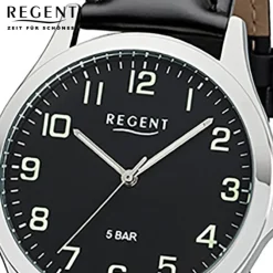 Regent Herren Armbanduhr Analog 1112420 Quarz-Uhr Leder schwarz UR1112420