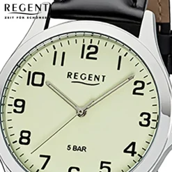 Regent Herren Armbanduhr Analog 1112426 Quarz-Uhr Leder schwarz UR1112426