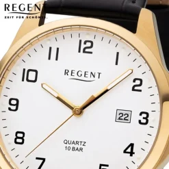Regent Herren Armbanduhr Analog F-1226 Quarz-Uhr Leder schwarz URF1226
