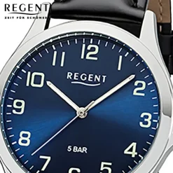 Regent Herren Armbanduhr Analog 1112421 Quarz-Uhr Leder schwarz UR1112421