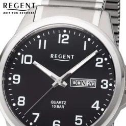 Regent Herren Armbanduhr Analog F-1199 Quarz-Uhr Titan silber URF1199