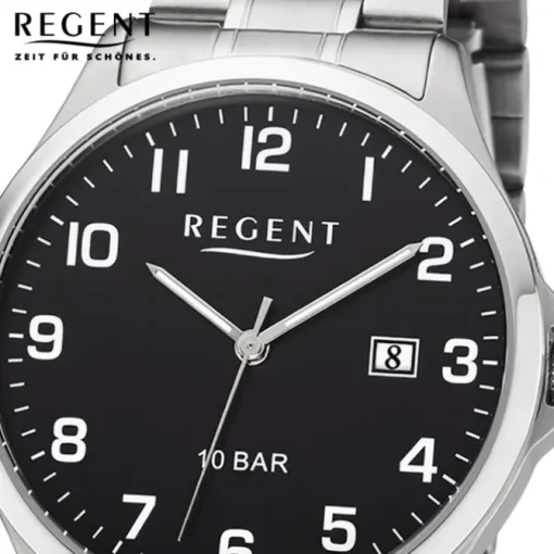 Regent Herren Armbanduhr Analog F-1191 Quarz-Uhr Metall silber URF1191