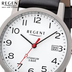 Regent Herren Armbanduhr Analog F-1225 Quarz-Uhr Leder schwarz URF1225