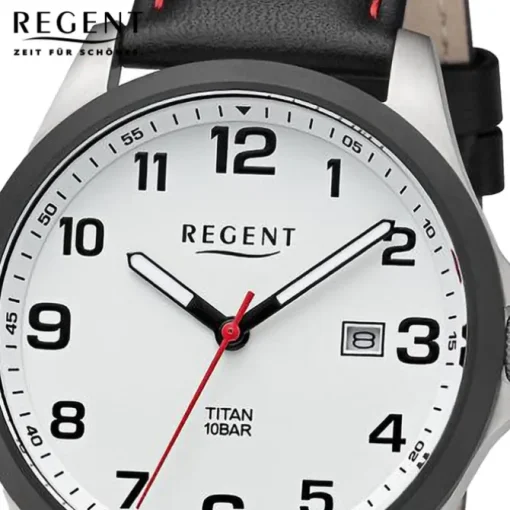 Regent Herren Armbanduhr Analog Lederarmband schwarz rot URBA780