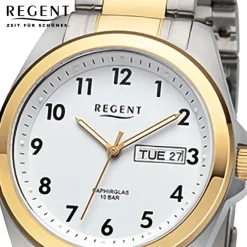 Regent Herren Armbanduhr Analog Metallarmband silber gold URF1446