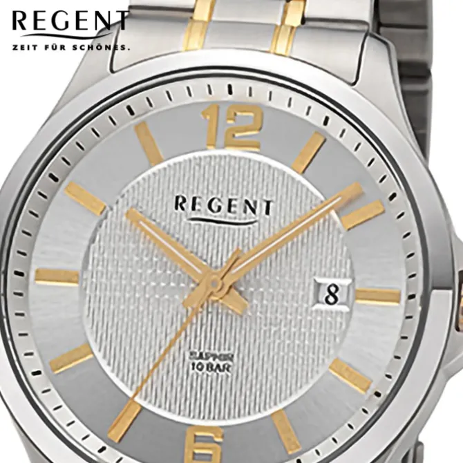 Regent Herren Armbanduhr Analog Metallarmband silber gold URF1527