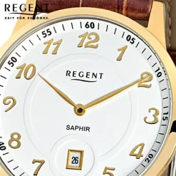 Regent Herren Armbanduhr Analog GM-1401 Quarz-Uhr Leder braun URGM1401
