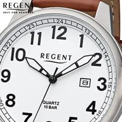 Regent Herren Armbanduhr Analog Lederarmband braun weiß URF1256