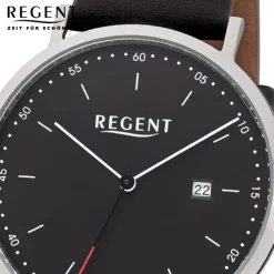 Regent Herren Armbanduhr Analog F-1141 Quarz-Uhr Leder schwarz URF1141