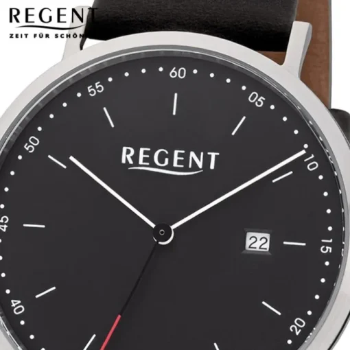 Regent Herren Armbanduhr Analog F-1141 Quarz-Uhr Leder schwarz URF1141