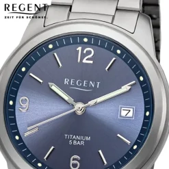 Regent Herren Armbanduhr Analog F-1173 Quarz-Uhr Titan silber URF1173