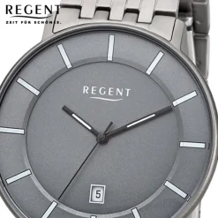 Regent Herren Armbanduhr Analog F-1175 Quarz-Uhr Titan silber URF1175