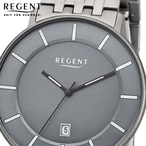 Regent Herren Armbanduhr Analog F-1175 Quarz-Uhr Titan silber URF1175
