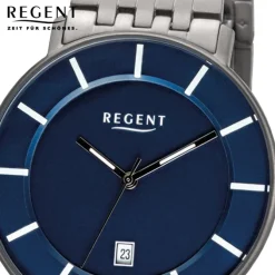 Regent Herren Armbanduhr Analog F-1176 Quarz-Uhr Titan silber URF1176