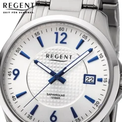 Regent Herren Armbanduhr Analog F-1185 Quarz-Uhr Metall silber URF1185