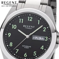 Regent Herren Armbanduhr Analog F-1186 Quarz-Uhr Metall silber URF1186