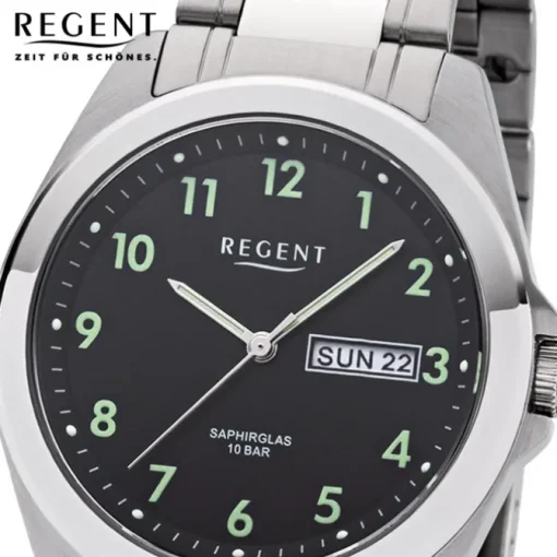 Regent Herren Armbanduhr Analog F-1186 Quarz-Uhr Metall silber URF1186