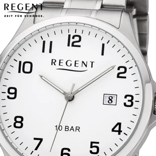 Regent Herren Armbanduhr Analog F-1190 Quarz-Uhr Metall silber URF1190