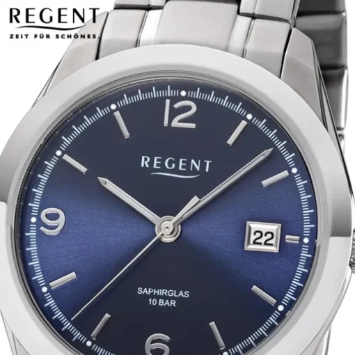 Regent Herren Armbanduhr Analog F-1193 Quarz-Uhr Metall silber URF1193