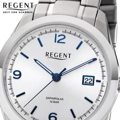 Regent Herren Armbanduhr Analog F-1194 Quarz-Uhr Metall silber URF1194