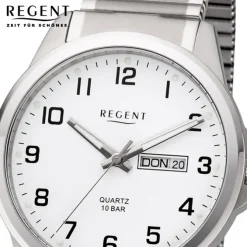 Regent Herren Armbanduhr Analog F-1198 Quarz-Uhr Titan silber URF1198