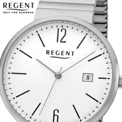 Regent Herren Armbanduhr Analog F-1200 Quarz-Uhr Titan silber URF1200