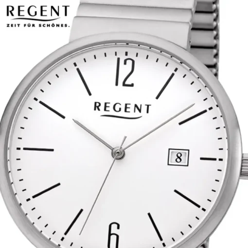 Regent Herren Armbanduhr Analog F-1200 Quarz-Uhr Titan silber URF1200