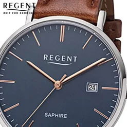 Regent Herren Armbanduhr Analog F-1228 Quarz-Uhr Leder braun URF1228