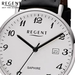 Regent Herren Armbanduhr Analog F-1229 Quarz-Uhr Leder schwarz URF1229