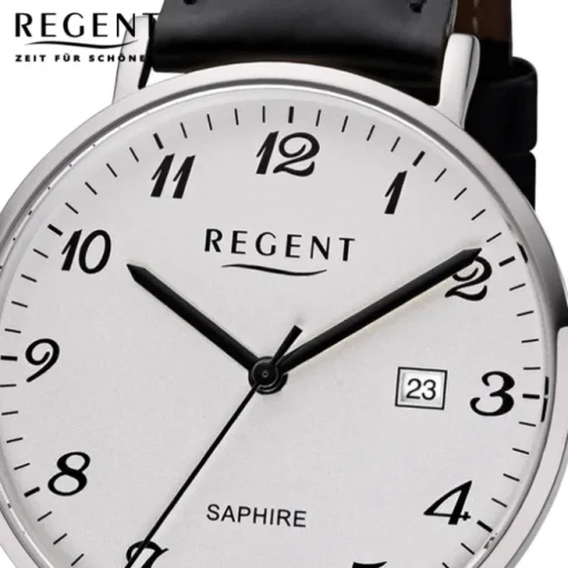 Regent Herren Armbanduhr Analog F-1229 Quarz-Uhr Leder schwarz URF1229