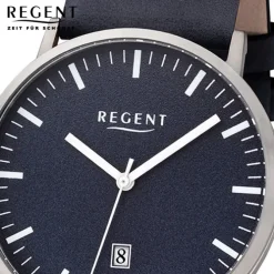 Regent Herren Armbanduhr Analog F-1233 Quarz-Uhr Titan blau URF1233