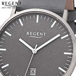 Regent Herren Armbanduhr Analog F-1234 Quarz-Uhr Titan grau URF1234