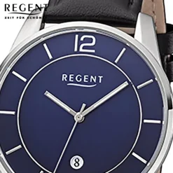 Regent Herren Armbanduhr Analog F-1235 Quarz-Uhr Leder schwarz URF1235