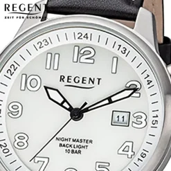 Regent Herren Armbanduhr Analog F-1237 Quarz-Uhr Leder schwarz URF1237