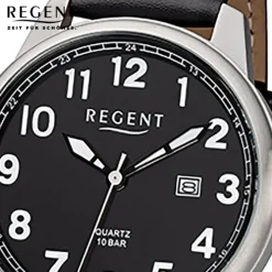 Regent Herren Armbanduhr Analog F-1238 Quarz-Uhr Leder schwarz URF1238