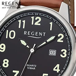 Regent Herren Armbanduhr Analog F-1239 Quarz-Uhr Leder braun URF1239