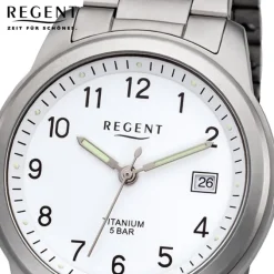 Regent Herren Armbanduhr Analog F-208 Quarz-Uhr Titan silber URF208