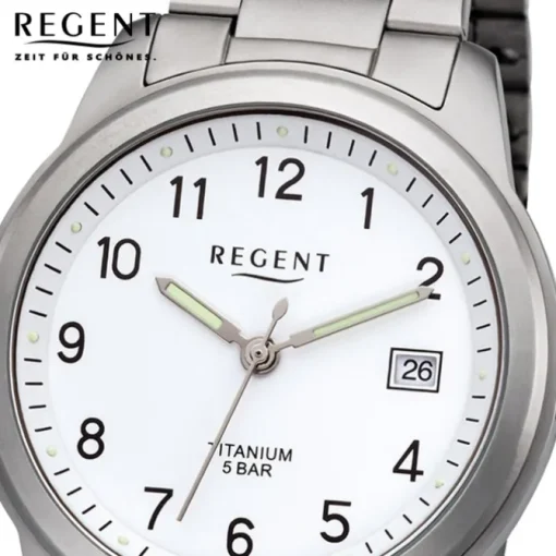 Regent Herren Armbanduhr Analog F-208 Quarz-Uhr Titan silber URF208