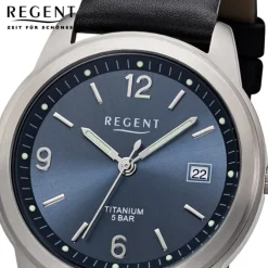 Regent Herren Armbanduhr Analog F-682 Quarz-Uhr Titan schwarz URF682